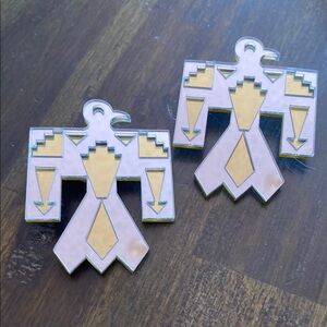 Acrylic Thunderbird Geometric Earrings in Gold & Sliver mirror
